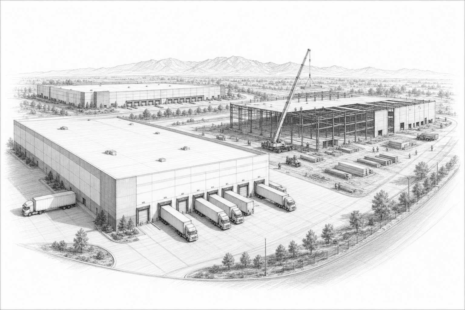 Illustration for: Industrial absorption jumped 125% in Q2 to 295,000 m² — Apodaca and Santa Catarina led new supply