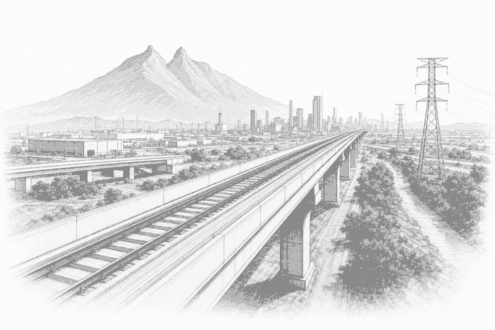 Illustration for: Nuevo León 2027 Federal Budget Sets MX$41,985M for Tren del Norte